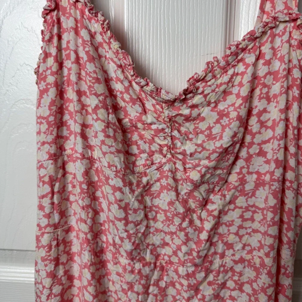 Billabong Midi Dress Womens‎ M Pink Floral Tie Shoulder Smocked Sweetheart Boho